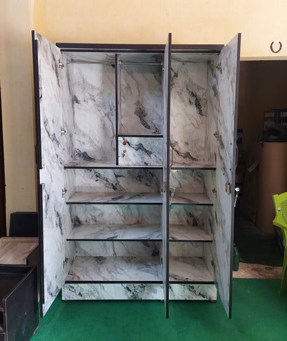 Bowzar 3 Door Almirah 3 Door Wardrobe 6 Feet Height White Marble