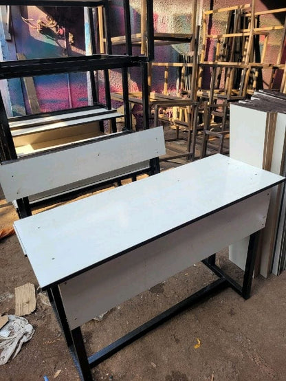 Bowzar Desk Bench Pair  MDF Top Two Seater with Back Rest Powder Coated