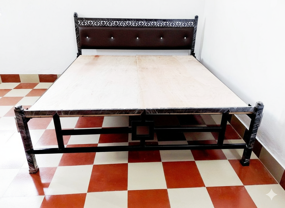 Bowzar King Bed Size 6X6.5 Feet Metal Bed Heavy Quality Krishna Model Coffee