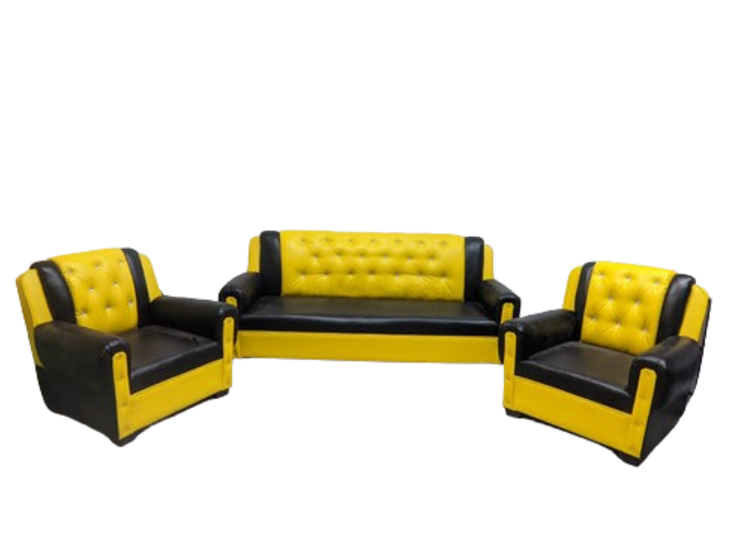 Bowzar Wooden Sofa 5 Seater with Good Quality Foam Yellow Black