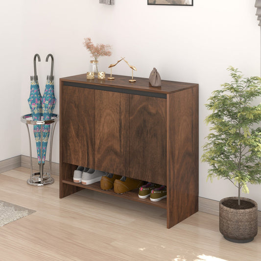 31x31x13 Inch Engineered Wood 3 Doors Shoe Rack Cabinet for Slipper Footwear