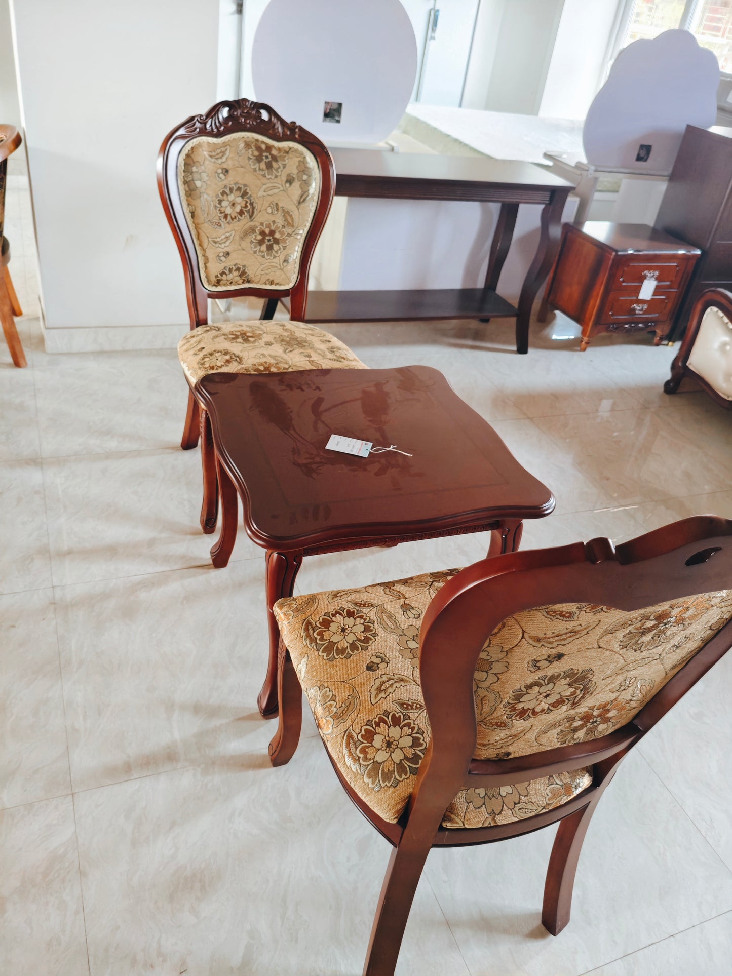 Wooden Tea Table Set Center Table With 2 Piece Dining Chair