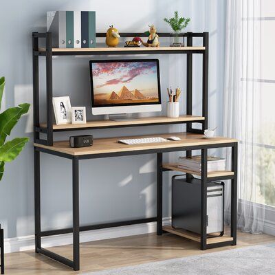 Home Office Desk Computer Desk Study Desk with Hutch and Shelves 4.5x2 Feet