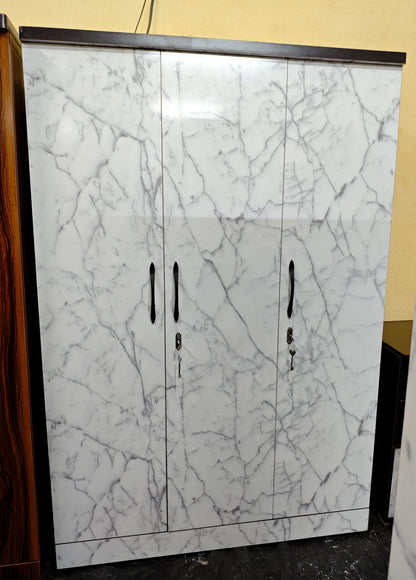 Bowzar 3 Door Almirah 3 Door Wardrobe 6 Feet Height White Marble