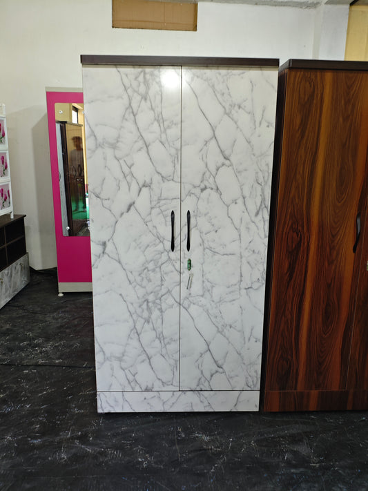 2 door Wooden Almirah 6 Feet White Marble