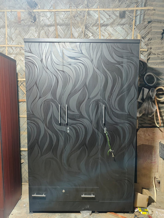 Bowzar 3 Door Almirah Wardrobe with Drawer 3 Door Almirah Black Nagin