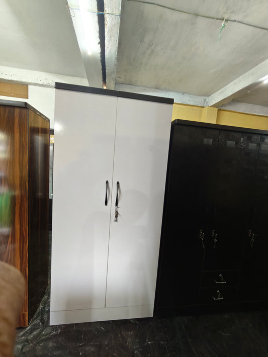2 door Wooden Almirah 6.5 Feet Balck and White