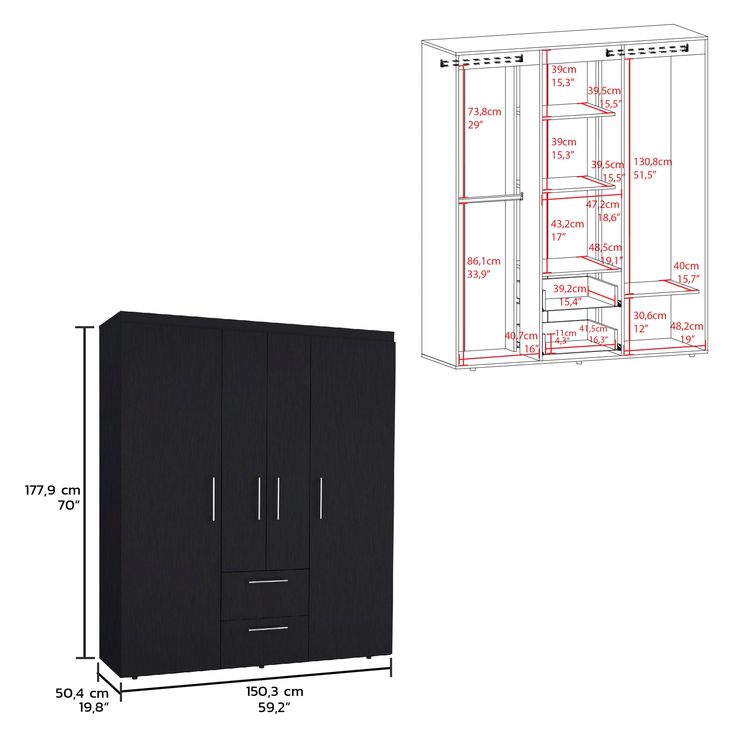 Bowzar 4 Door Wardrobe Almirah Wenge With 2 Drawer