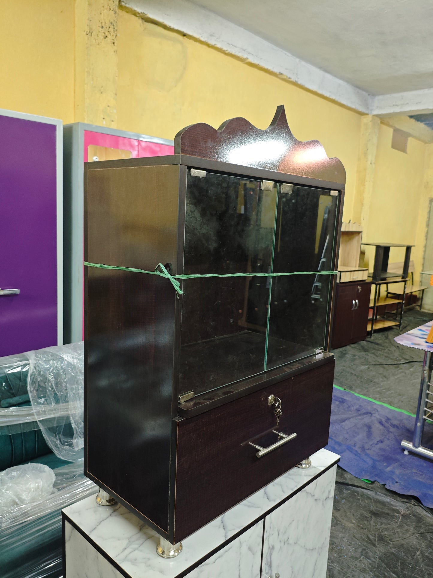 Wooden Mandir With Push Glass