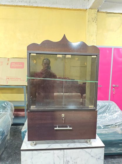 Wooden Mandir Temple With Push Glass