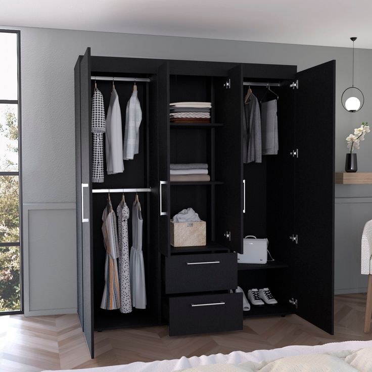 Bowzar 4 Door Wardrobe Almirah Wenge With 2 Drawer