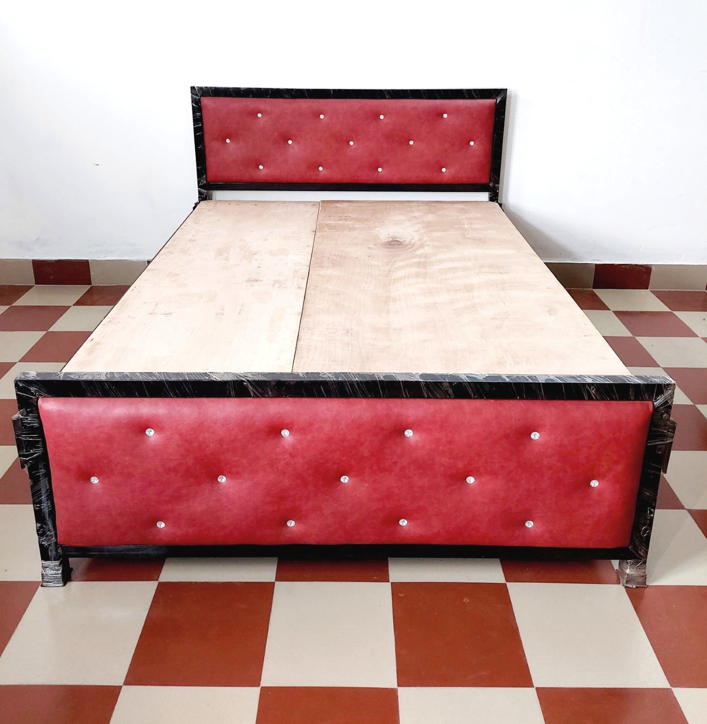 Bowzar King Size Premium Quality Bed With Sides Upholstered Cherry Red