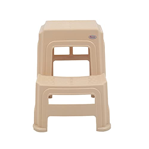 OAKNEST Supreme 2-Step HeavyDuty Plastic Multi Purpose Stool for Home,Office and Kitchen Use (Color: Marble Beige | Count: 1 Pc)
