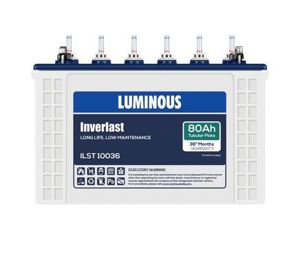 Luminous Inverlast ILST10036 80Ah Short Tubular Battery Warranty 36 Months