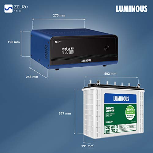 Luminous Zelio+ 1100 Pure Sine Wave Inverter with SC18054 150 Ah Tall Tubular Battery