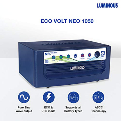 Luminous Eco Volt Neo 1050 Sine Wave Inverter 900VA Peak Load: 756W