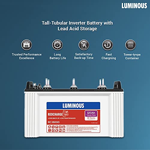 Luminous Eco Volt Neo 850 Sine Wave Inverter with RC15000 120 Ah Tubular Battery 1BHK