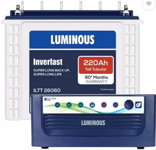 Luminous Eco Volt 1550 Sine Wave Inverter with ILTT26060 Tall Tubular Battery 220AH
