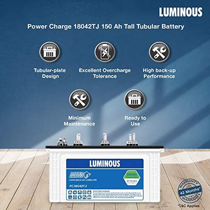 Luminous Zelio+ 1100 Pure Sine Wave Inverter with Power Charge PC18042TJ 150 Ah Tall Tubular Battery