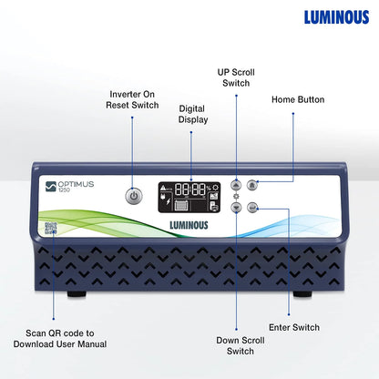 Luminous Optimus 1250 Pure Sine Wave Inverter 1100VA 924W LCD Display