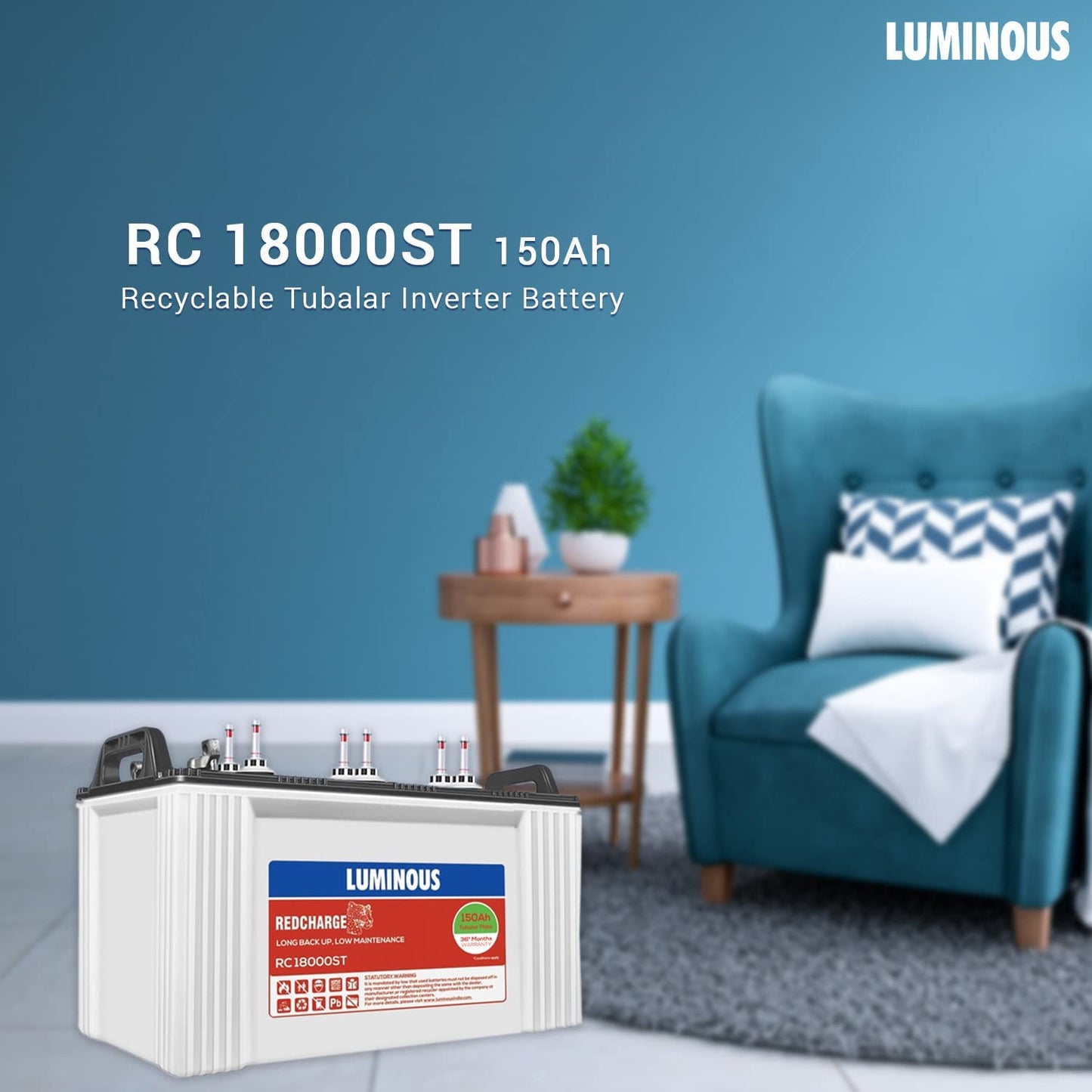 Luminous Eco Watt Neo 700 Inverter with RC18000ST Tubular Battery 150Ah for 1BHK