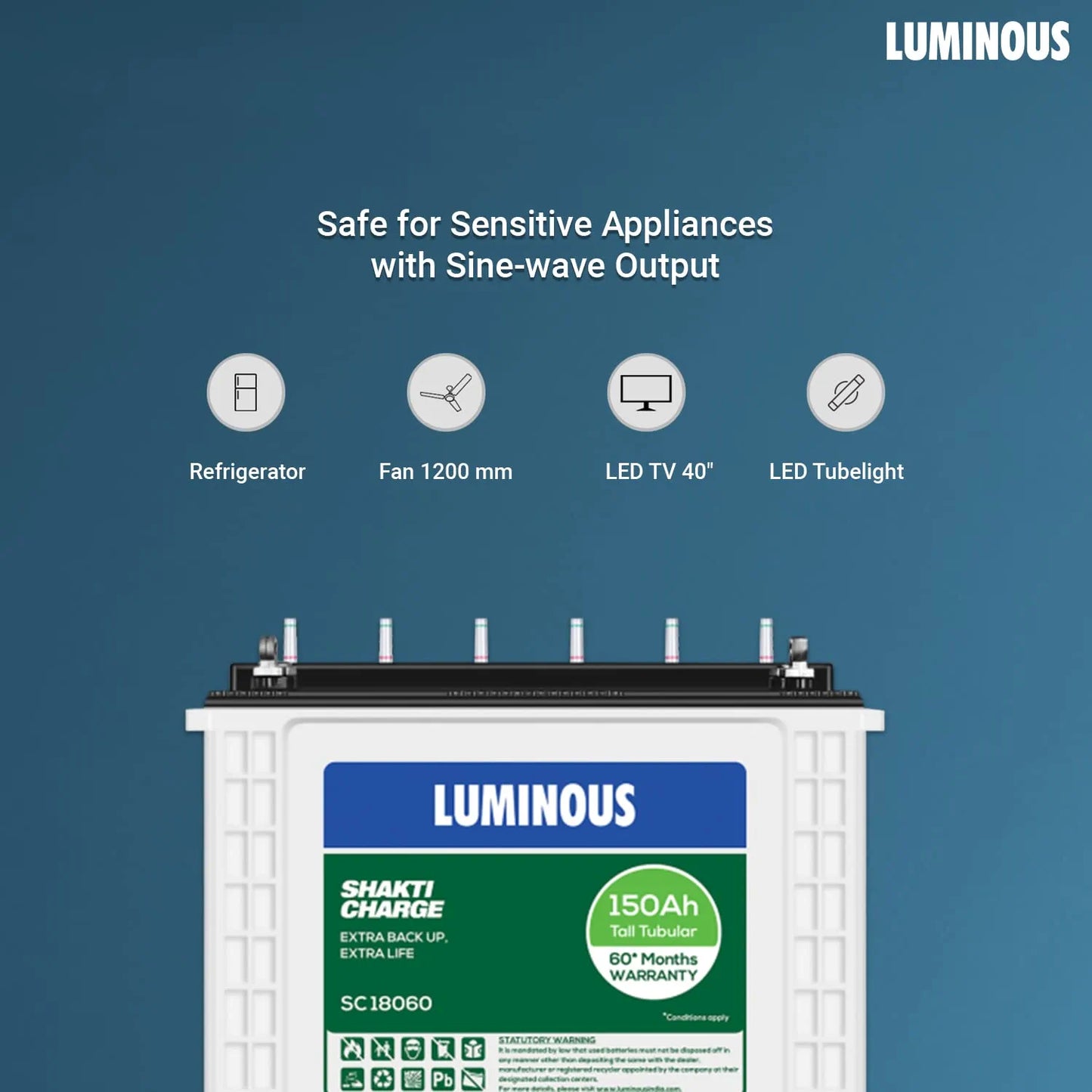 Luminous SC18060 150Ah Shakti Charge Tall Tubular Battery Warranty 60 Months