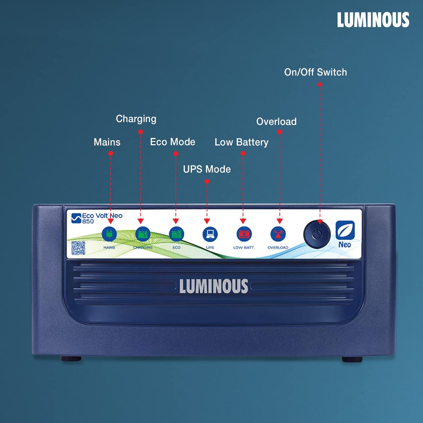Luminous Eco Volt Neo 850 Pure Sine Wave Inverter RC15000 120 Ah Tubular Battery and Trolley for 1BHK