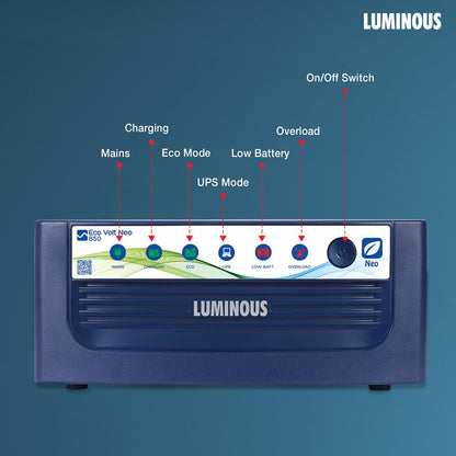 Luminous Eco Volt Neo 1550 Sine Wave Inverter with RC25000 200Ah Tall Tubular Battery and Trolley