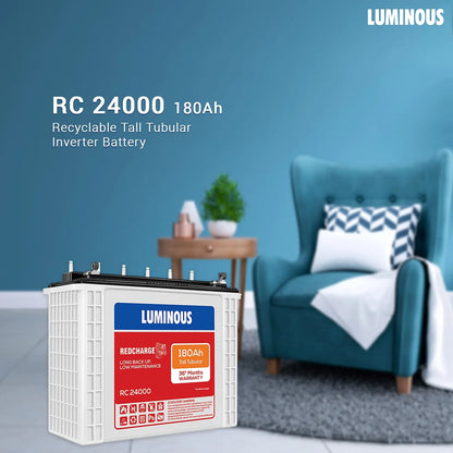 Luminous RC24000 Tall Tubular Inverter Battery 180Ah 36 Months Warranty