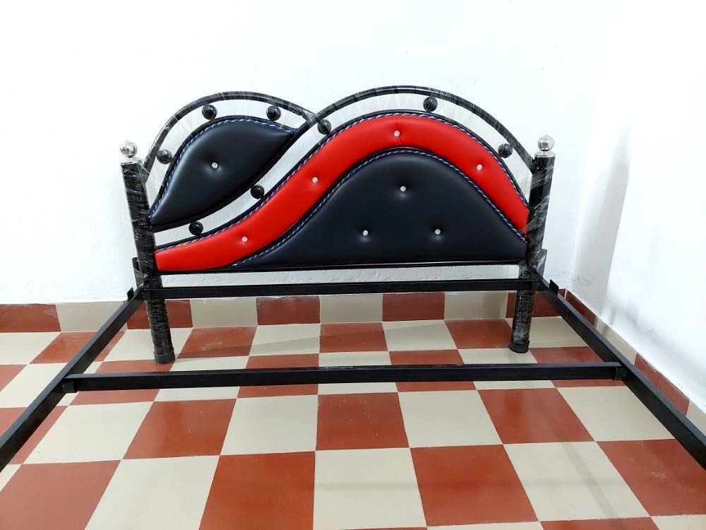 Bowzar MM Queen Size 5X6.5 Feet Metal Iron Bed Red and Black
