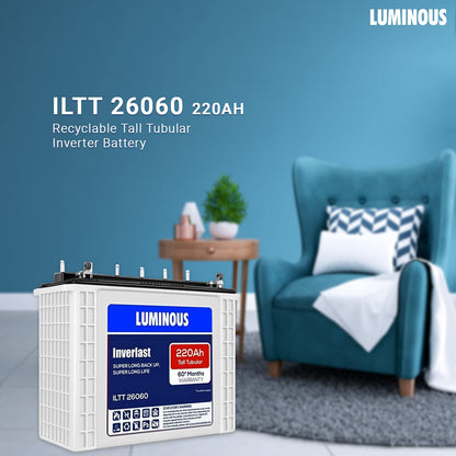 Luminous Inverlast ILTT26060 220Ah Tall Tubular Inverter Battery Warranty 60 Months