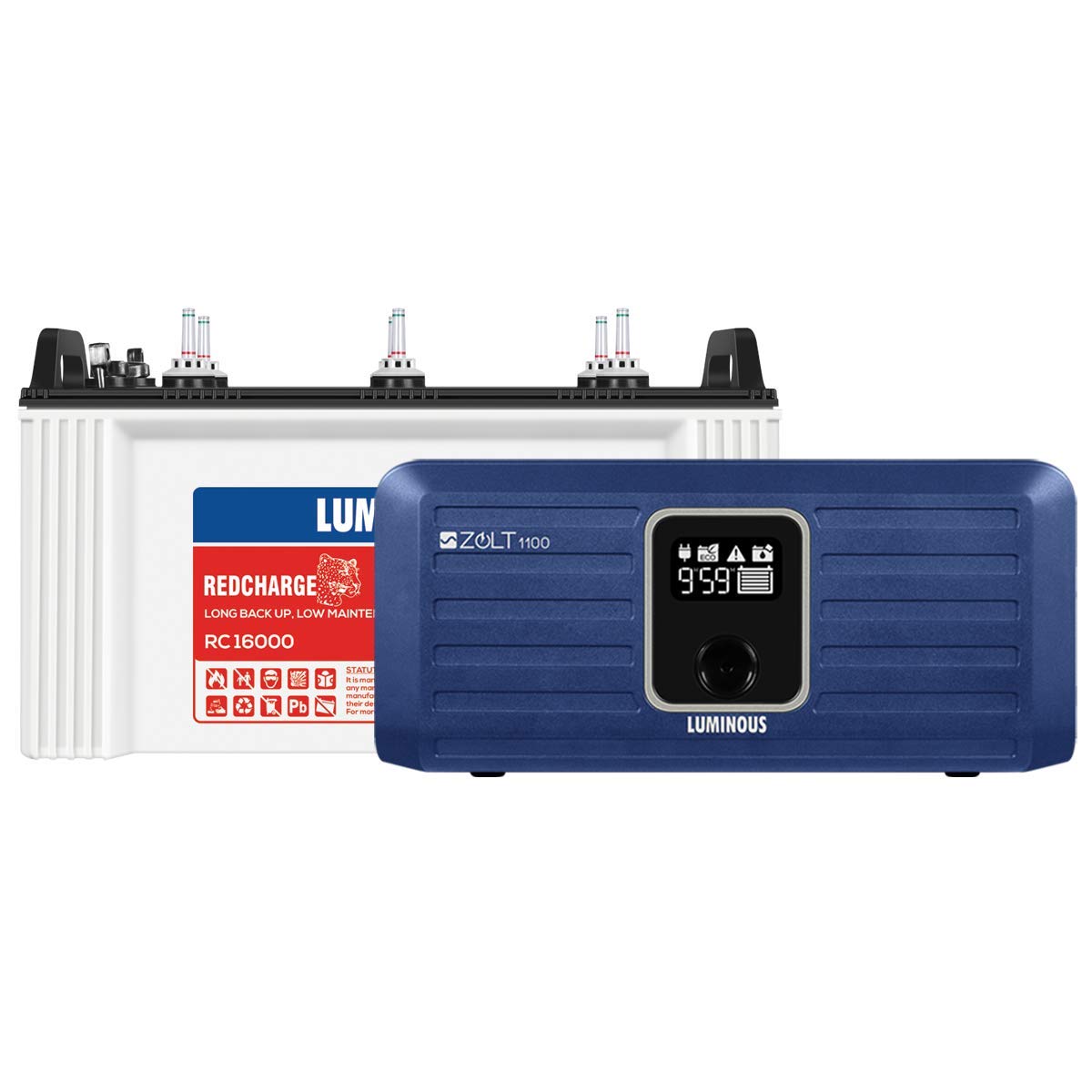 Luminous Zolt 1100 Inverter 900VA + RC16000 135 Ah Short Tubular Battery for 1BHK