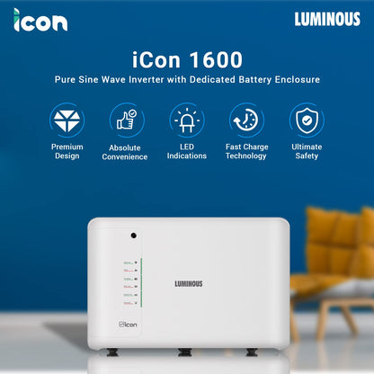 Luminous iCon 1600 Pure Sine Wave Inverter 1400VA Peak Load: 1176W