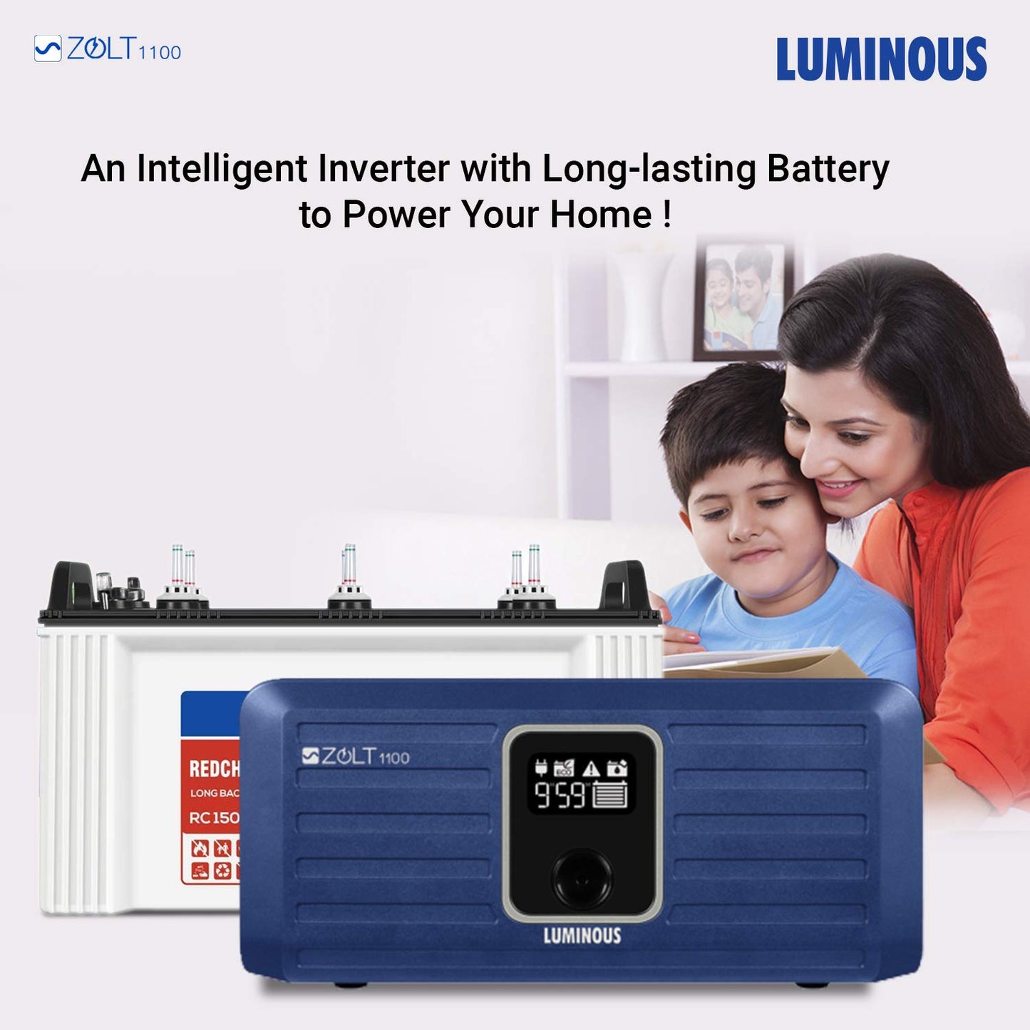 Luminous Zolt 1100 Pure Sine Wave Inverter with RC18000ST Battery 150AH for 1BHK