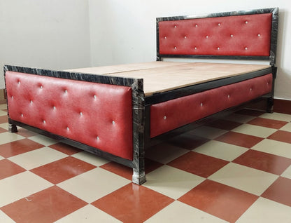 Bowzar Queen Size Premium Quality Bed With Sides Upholstered Cherry Red