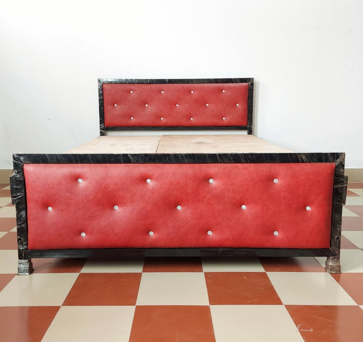 Bowzar Queen Size Premium Quality Bed With Sides Upholstered Cherry Red