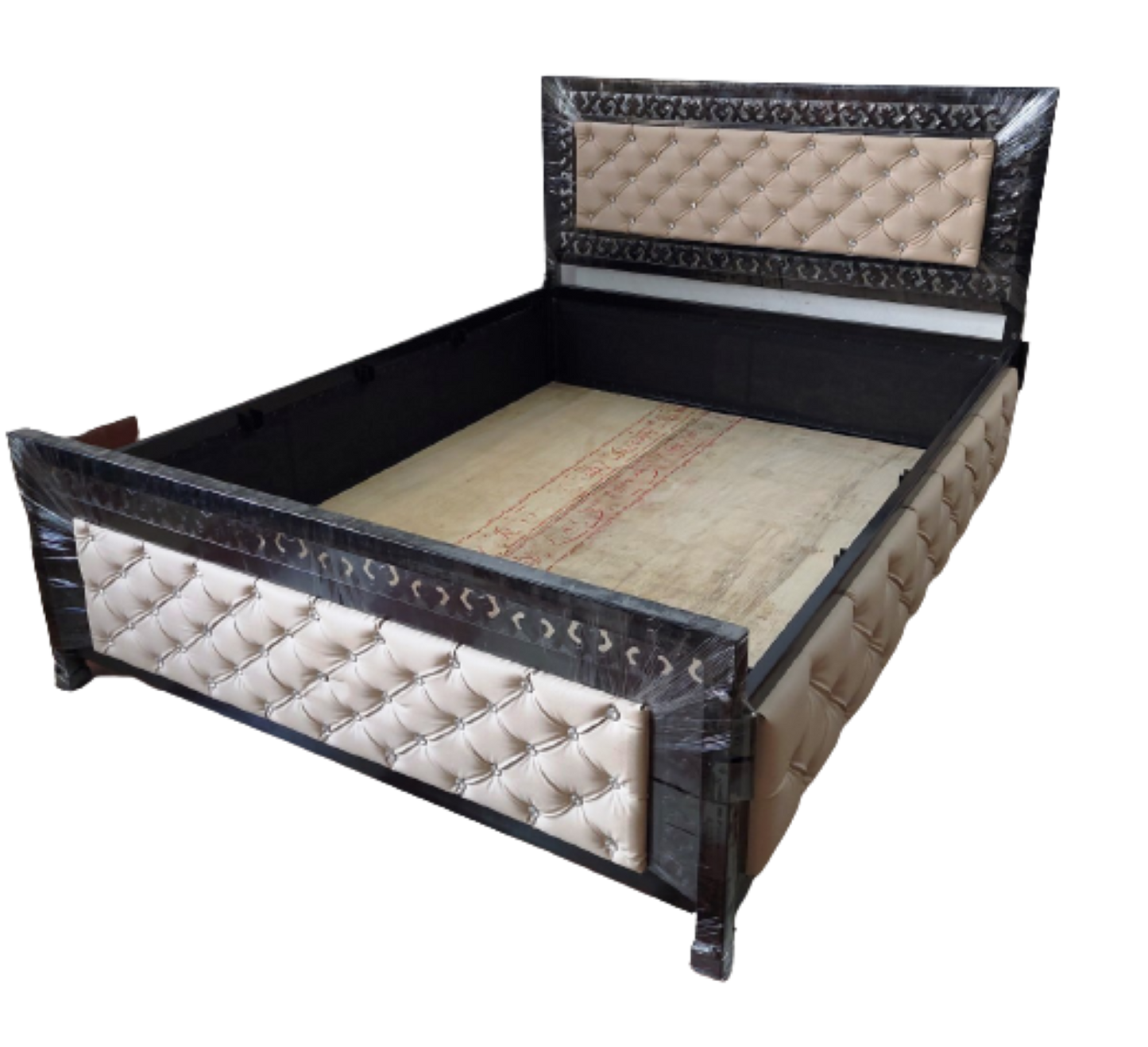 Bowzar Metal Iron Box Bed With Storage Palang Cot Upholstered Design All Sides Design