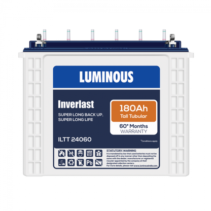 Luminous Inverlast ILTT24060 180Ah Tall Tubular Battery Warranty 60 Months