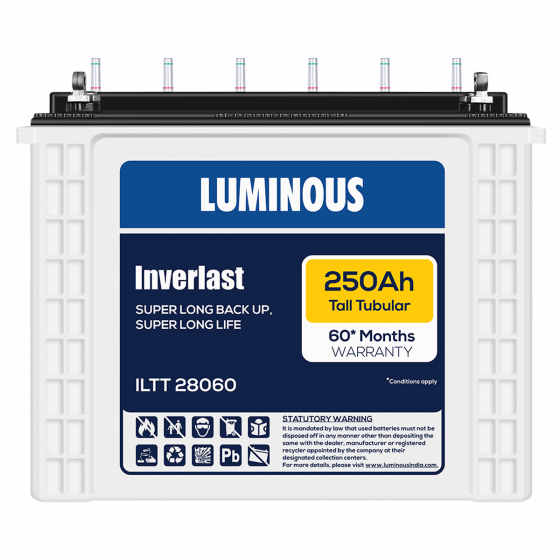 Luminous Inverlast ILTT28060 Tall Tubular Battery 250AH 5 Years Warranty